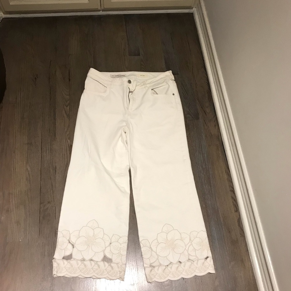 Pilcro and the Letterpress white embroidered jeans